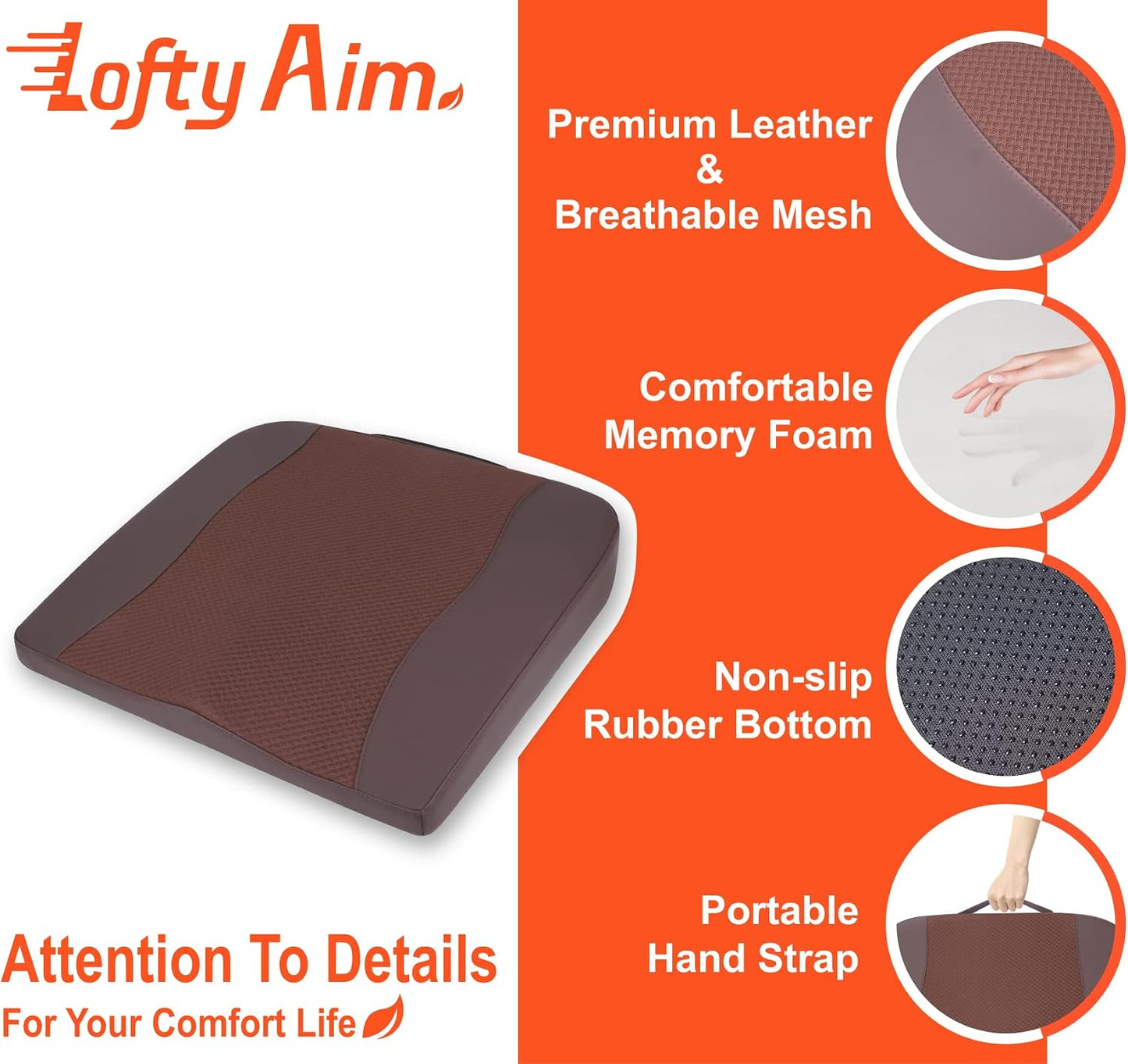 Lofty Aim Car Seat Cushion, Memory Foam Car Seat Cushions for Long Driving | Comfy Car Seat Pillow for Pain Relief, Driver Seat Cushion Adds Height, Butt Cushion for Car, Truck, Office Chair, Black