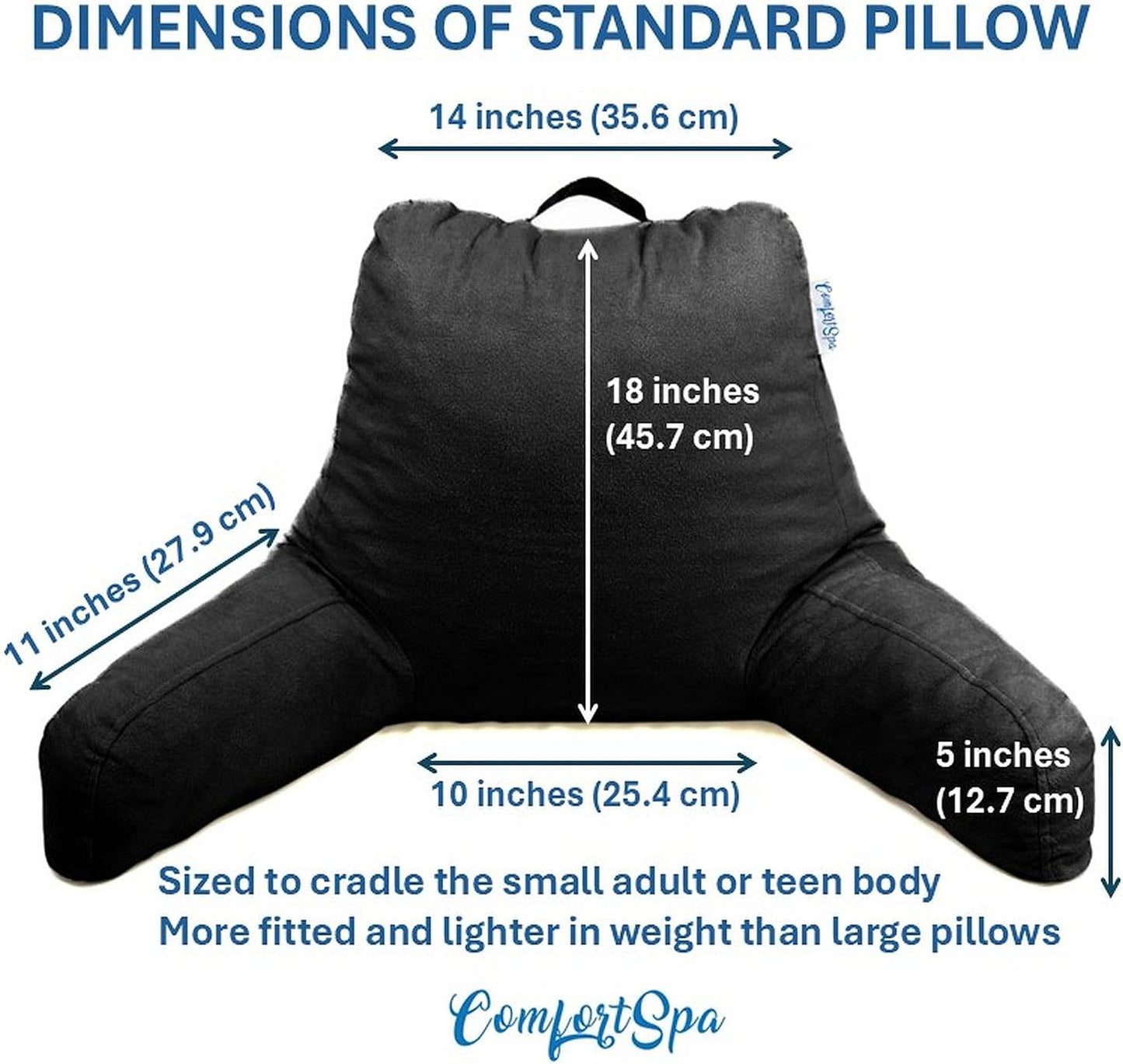 Reading Pillow for Bed with Arms Pockets for Adults, Large Grey | Bed Pillow for Sitting Up for Nursing, Breast Feeding, Bedrest or Relief from GERD or Heartburn; Removable, Washable Cover