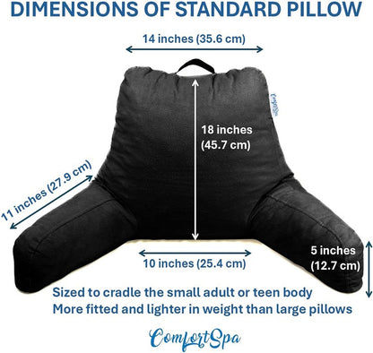 Reading Pillow for Bed with Arms Pockets for Adults, Large Grey | Bed Pillow for Sitting Up for Nursing, Breast Feeding, Bedrest or Relief from GERD or Heartburn; Removable, Washable Cover