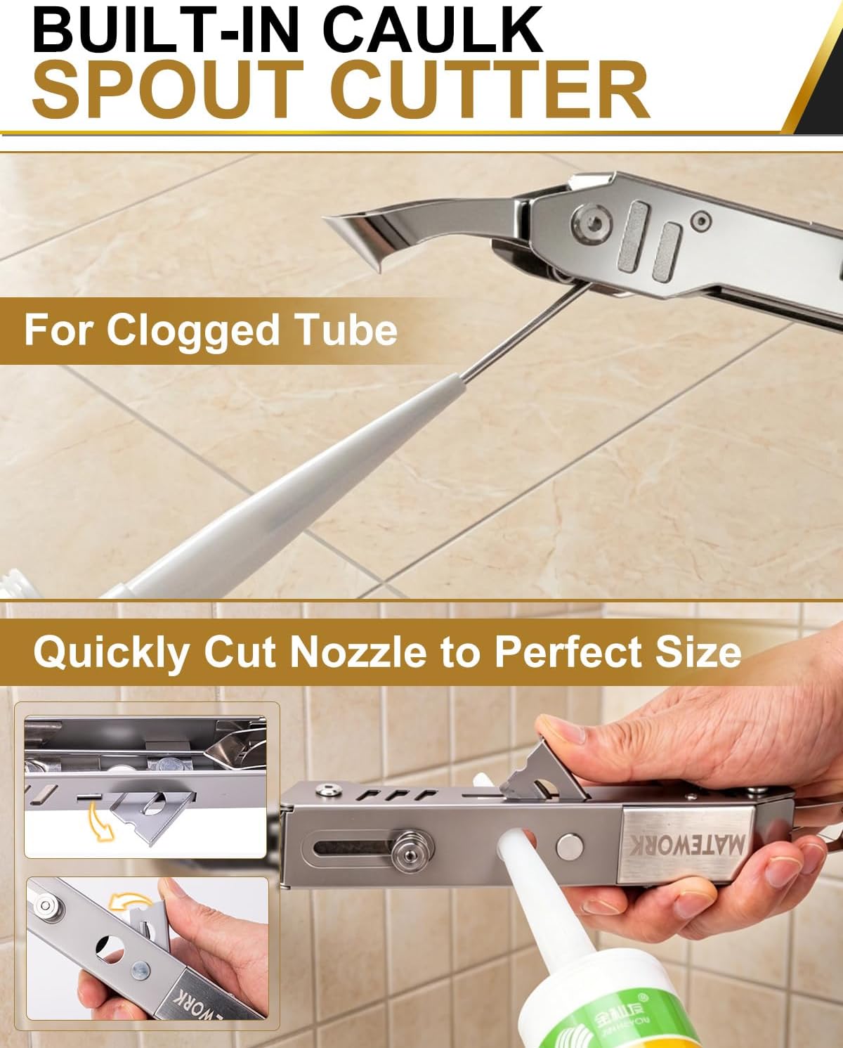 Matework 6 in 1 Caulking Tool, Stainless Steel Caulk Remover - 5 Pads | Multi-Function Grout Removal Tool Kit, Smooth & Sealant Finishing Multi-Tools, for Bathroom, Shower, Kitchen, Window, Sink