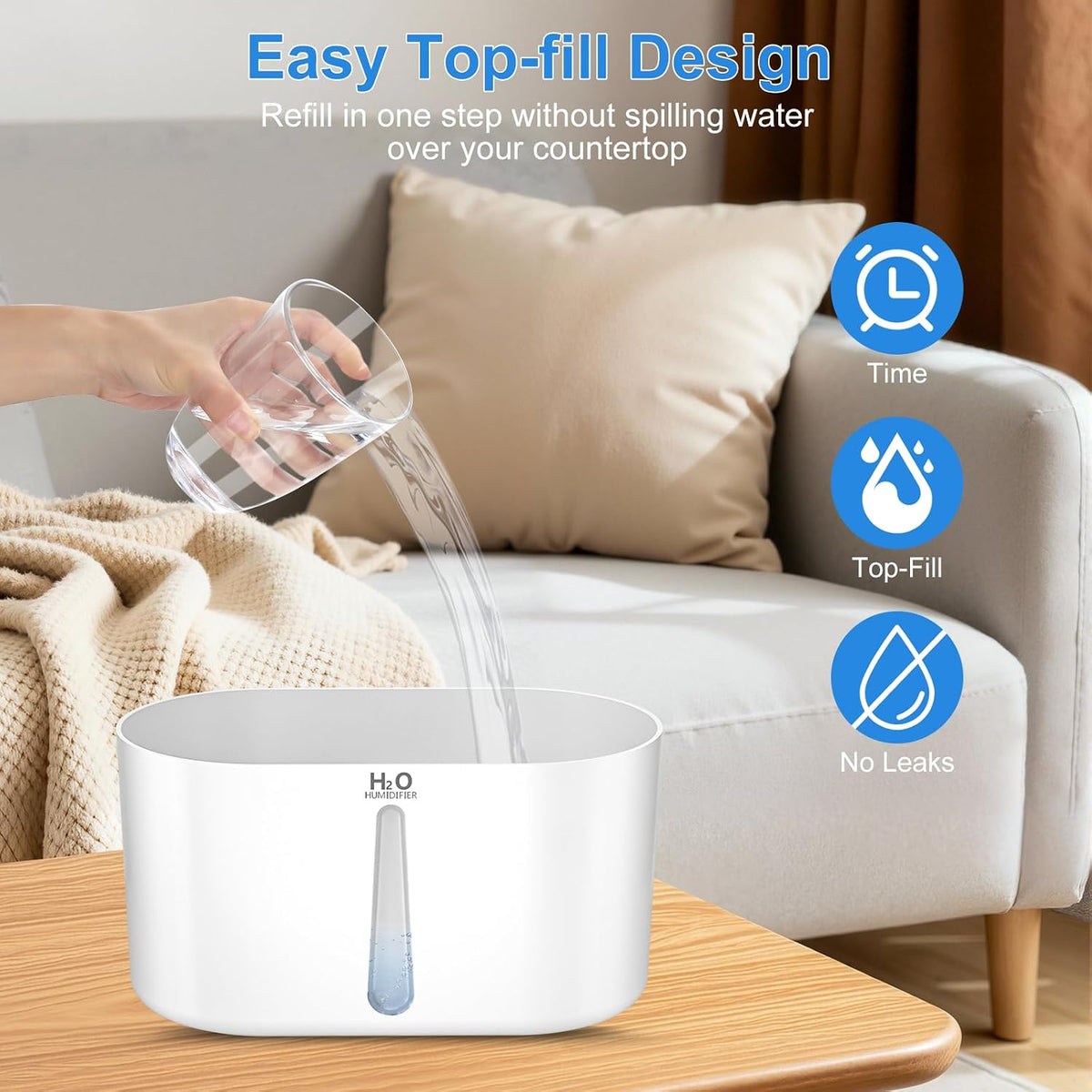 COO Humidifiers for Bedroom, 2L Top Fill Tank, 30H Runtime Cool Mist