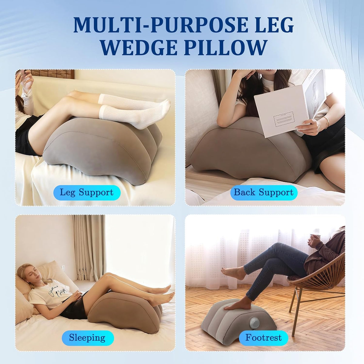 WIOR Inflatable Leg Elevation Pillow, Wedge Pillow for Sleeping Legs Swelling, Portable Blow-Up Leg Support Elevating Pillows for Injury Recovery Blood Circulation Knee Hip Foot Ankles Pain Relief