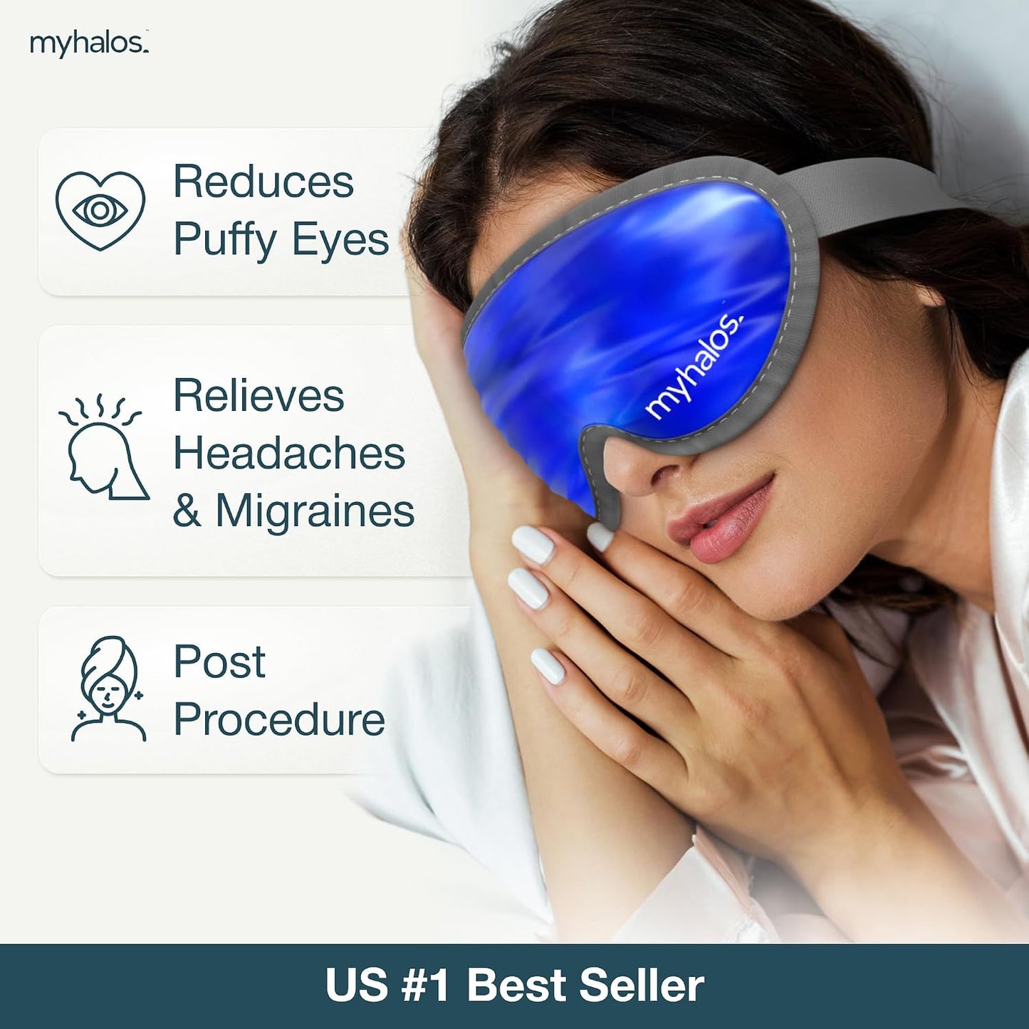 MyHalos Cooling Gel Eye Mask, Cold Ice Pack for Puffy Eyes & Dark Circles | Instant Relief for Puffy Eyes & Dark Circles, Reusable Gel Beads, Soothes Headaches & Sinus Pain, Flexible Fit, Freezer Safe