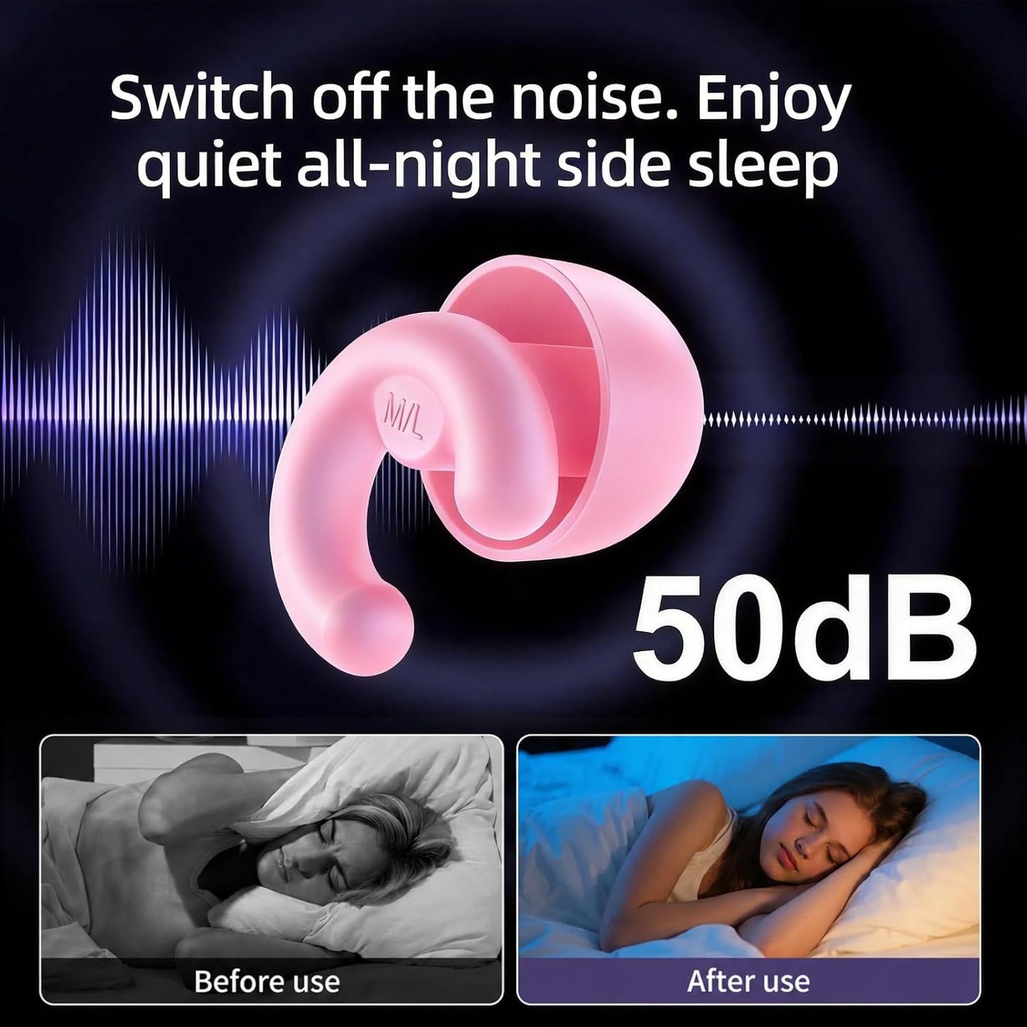 Noise Cancelling Ear Plugs Sleep 50dB NRR Side Sleep Small Ear | ultra soft silicone, reusable one-piece design, 4 sizes included, portable case