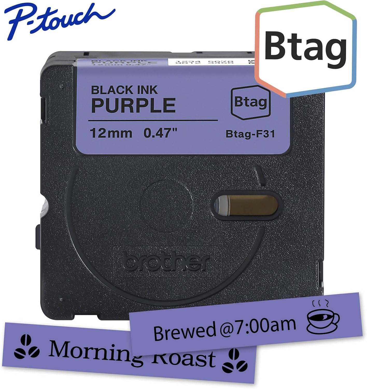 Brother Genuine P-Touch Btag BTAG231 Black on White Label Tape ~1/2in by 13.1ft (12mm x 4m). (Works Only with Brother PT-N10, PT-N20, PT-N25BT Label Makers)