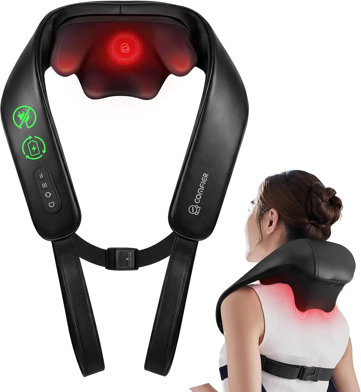 COMFIER Shiatsu Neck and Shoulder Massager with Heat,White Elephant Gifts for Adults,4D Deep Kneading Massage Pillow with Heat, Back Massager, Pillow Massage,Jet Black