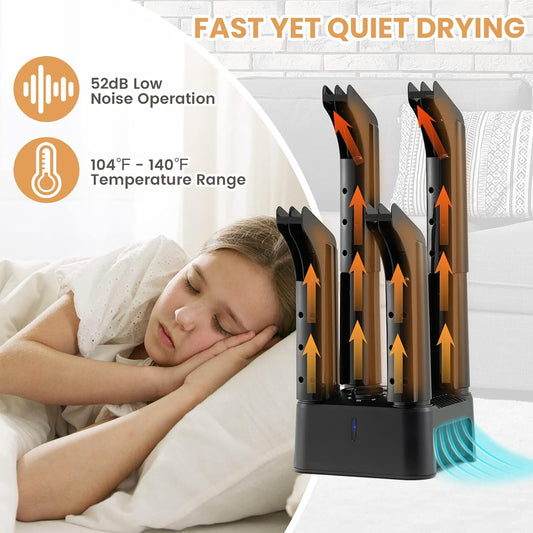 COSTWAY Shoe Dryer, 180 Mins Timer, CETL Standard Noiseless Boot Warmer with Heat Blower for Snow Boot Sneaker Glove Hats, with Detachable Pipes