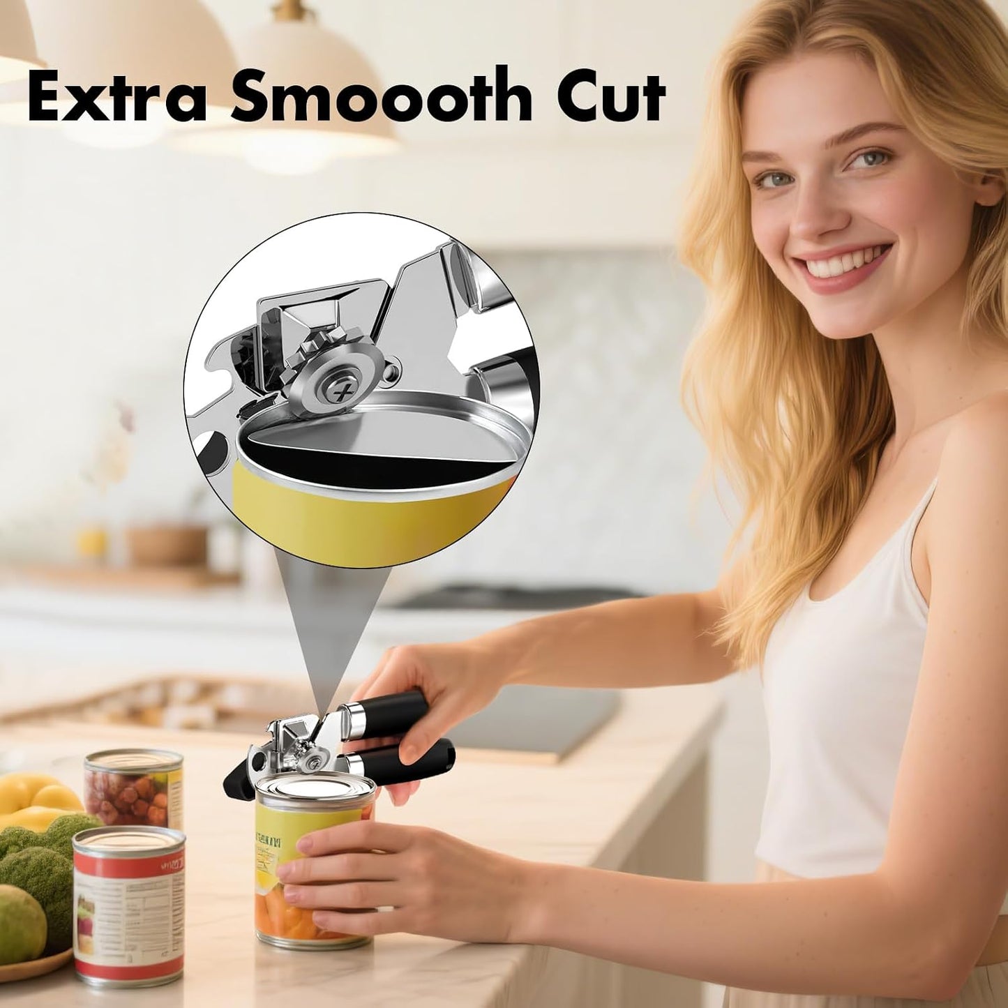 3PCS Can Opener Manual & Bottle Opener & Wine Opener, Smooth Edge Can Openers with Strong Magnet, Heavy Duty Stainless Steel Abrelatas Handheld Waiter Corkscrew - Premium Kitchen Supplies (Black)