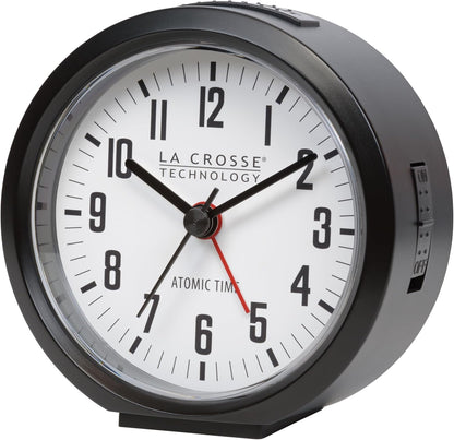 La Crosse Technology 617-710B-INT 4-Inch Round Black Atomic Analog Alarm Clock
