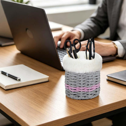 Paper Rope Plush Lined Eyelasses Holder Stand for Nightstand Desk