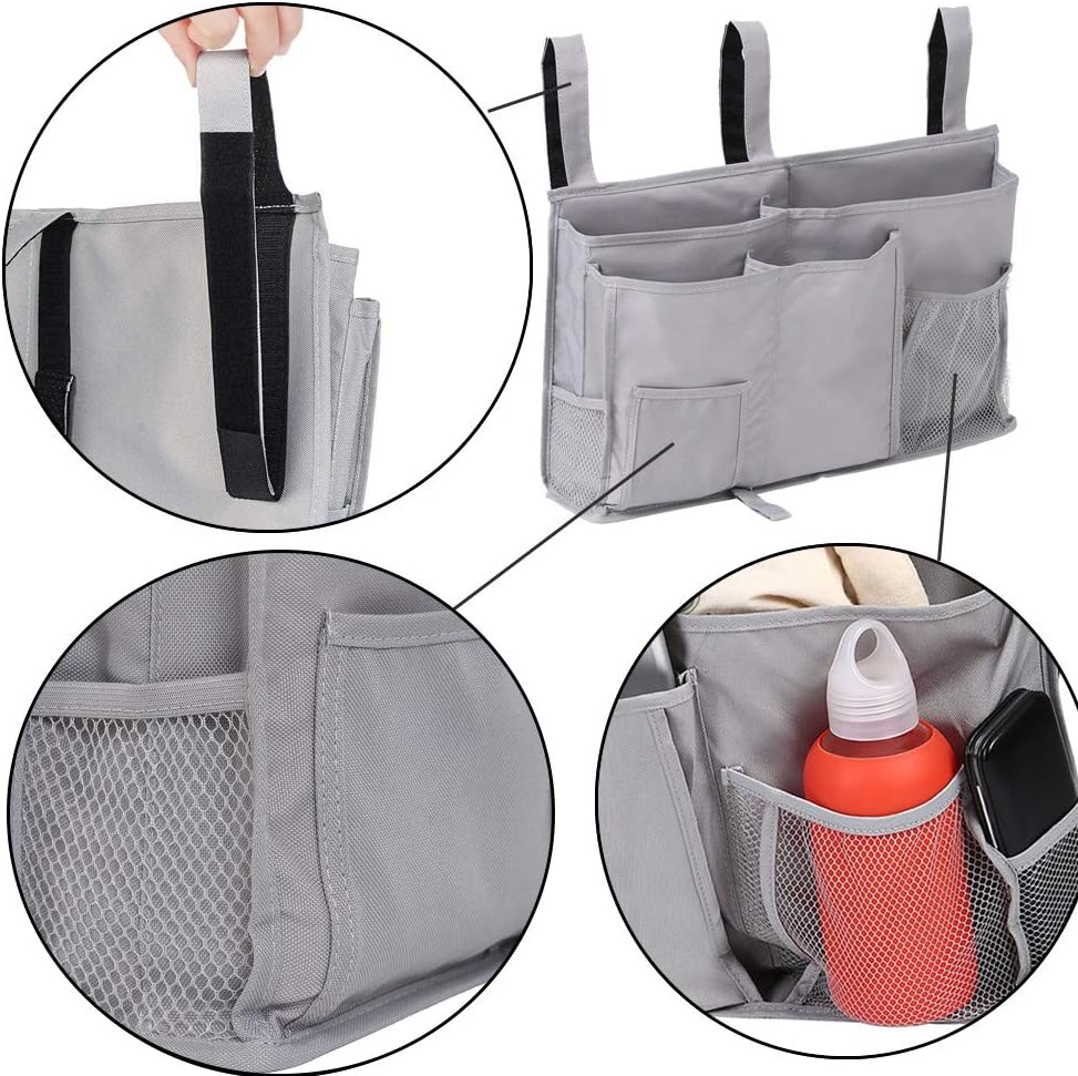 Createy Bedside Caddy Hanging Organizer Storage Bag Pocket for Bunk and Hospital Beds, College Dorm Rooms, Baby Bed Rails, Camp - 4 Pockets and 2 Hooks