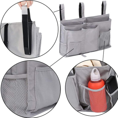 Createy Bedside Caddy Hanging Organizer Storage Bag Pocket for Bunk and Hospital Beds, College Dorm Rooms, Baby Bed Rails, Camp - 4 Pockets and 2 Hooks