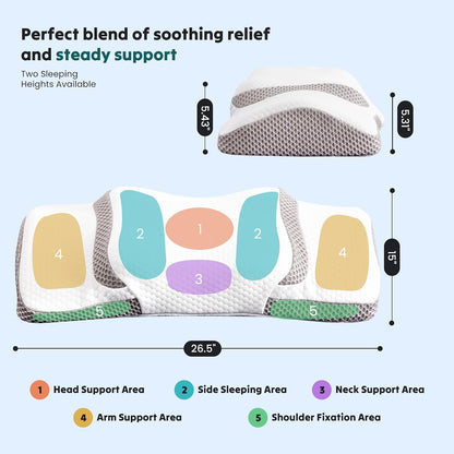 NEWBULIG Cervical Neck Pillow, Ergonomic Contour Memory Foam and Detachable Roll Pillow for Neck Pain Relief Side Back Stomach Sleepers with Cooling Breathable Cover