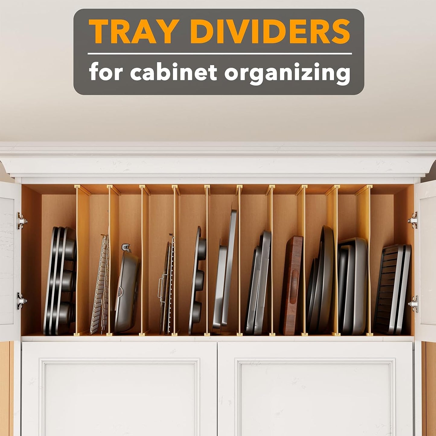 SpaceAid 6 Pack Tray Dividers for Cabinets, Pressboard Kitchen Cookie Baking Sheet Organizer for Cabinet, Vertical Pan and Trays Organizers for Pantry Storage