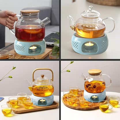KEISSCO Teapot Warmer, Ceramic Teapot Heater with Cork Cushion Coffee Tea Warmer for Glass, Stainless Steel, Ceramic Teapot and Other Heatproof Dish Warming Use