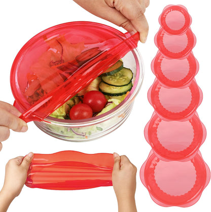 Silicone Stretch Lids for Food Storage in Fridge, Reusable Elastic Bowl Covers for Cup, Cans, Jars, Round & Rectangle Container, Food Grade Silicone Microwave Food Cover, Heat-Resistant, 6PCS