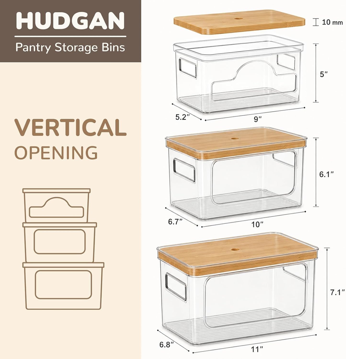 Hudgan Potato and Onion Storage Bin for Pantry Organizers Straight Side, Stackable, 2 Set