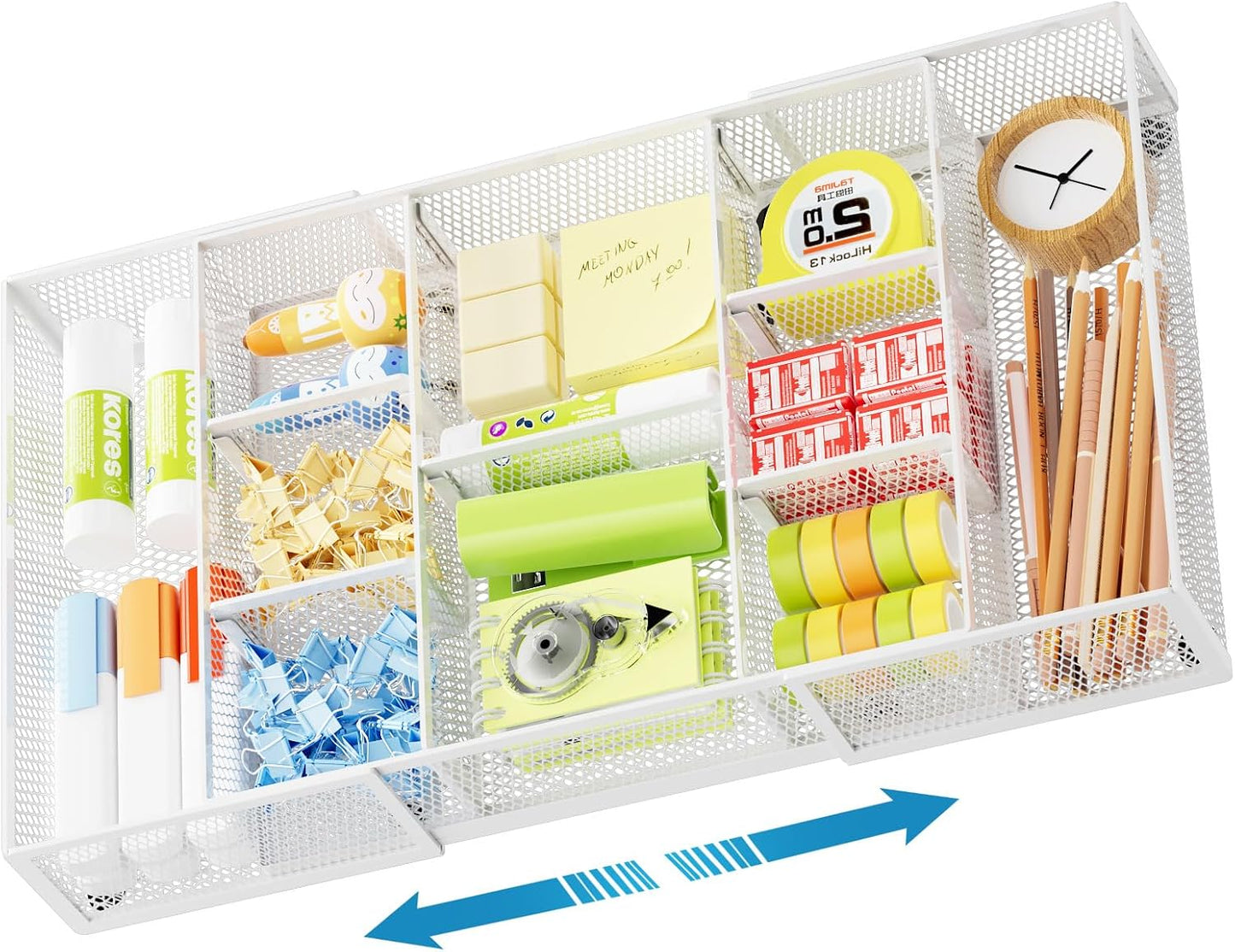 Marbrasse Expandable Desk Drawer Organizer, Mesh Drawer Organizer Tray with 10 Adjustable Compartments, Desk Organizers and Accessories, 5 Dividers Drawer for Office Supplies, Makeup & Vanity (Black)