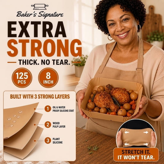Air Fryer Paper Liners, 125Pcs Air Fryer Disposable Liners | Non-Stick and Oil Proof for Easy Cleanup, 8" Square for 5-8 qt Basket by Baker's Signature