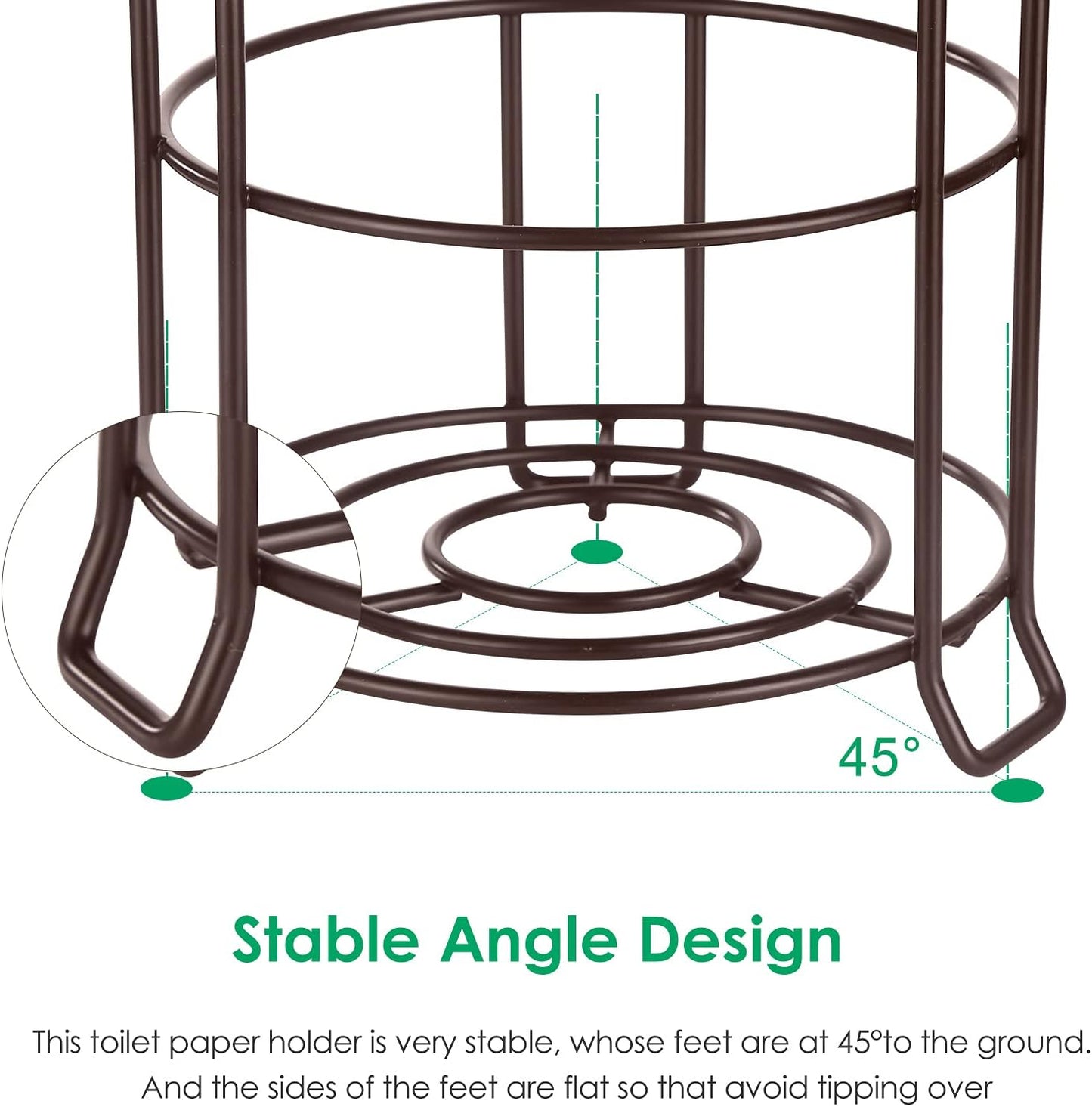 TomCare Toilet Paper Holder Free Standing with Shelf, Stable 4 Raised Feet | Stores 4 Mega Rolls, Tool-Free Assembly, Powder-Coated Metal Frame, Bathroom Storage Organizer for Spare Rolls, Silver
