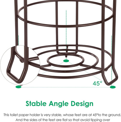 TomCare Toilet Paper Holder Free Standing with Shelf, Stable 4 Raised Feet | Stores 4 Mega Rolls, Tool-Free Assembly, Powder-Coated Metal Frame, Bathroom Storage Organizer for Spare Rolls, Silver