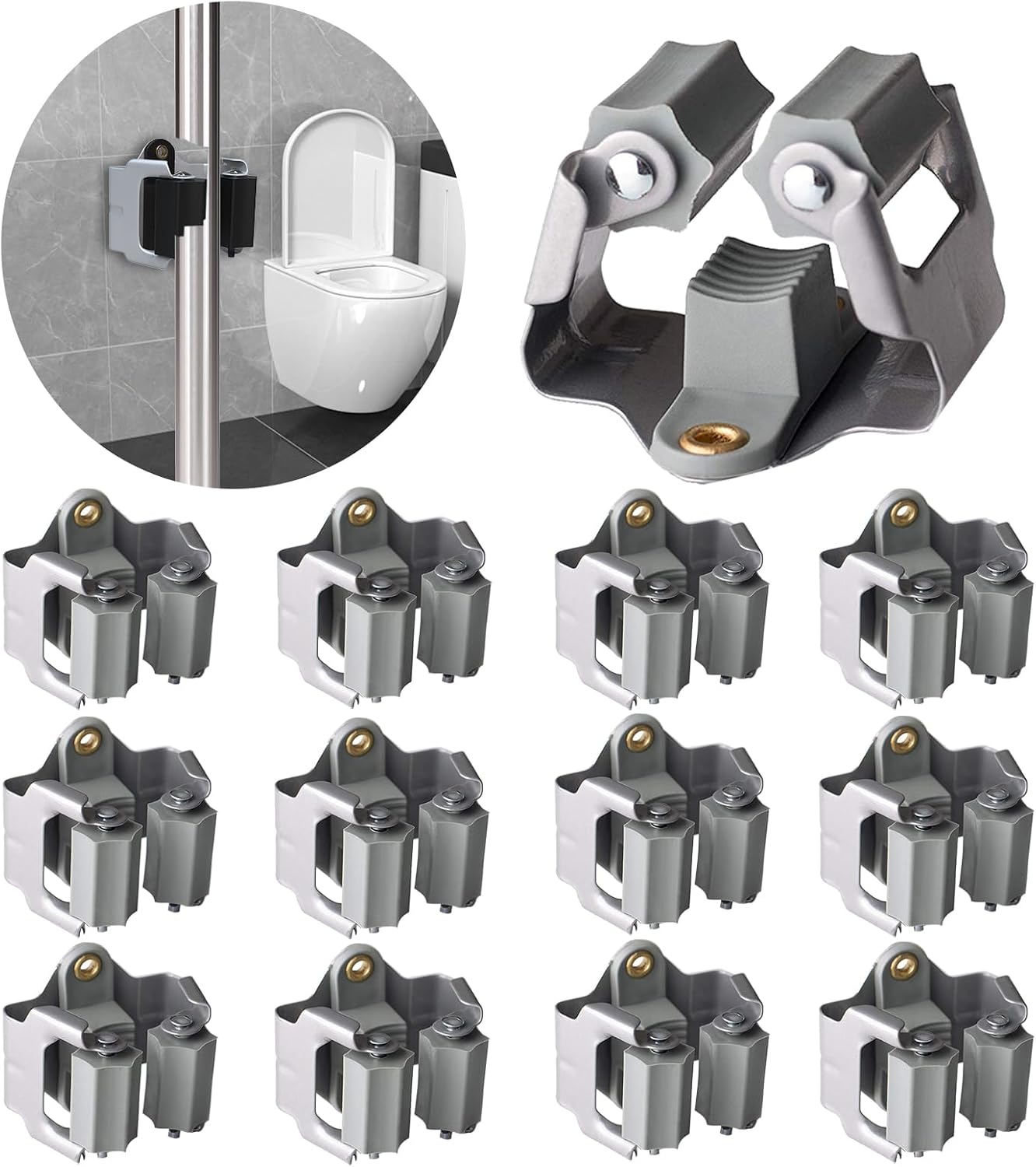3-H Mop and Broom Holder Big Size Hanging 1 KG Extra,10 Pack Broom Hanger Wall Mount for Hanging and Organizing Shove Rake Yard Tools in Kitchen Shed Laundry Room Bathroom Garden(Grey)