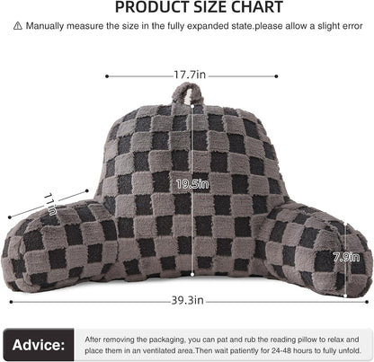 Aimuan Reading Pillow Checkered Bed Rest Wedge Backrest Checkerboard Pillow with Arms Back Support for Sitting Up in Bed Cushion Incline Rest Sleeping Snoring Pillow (Beige,Large)