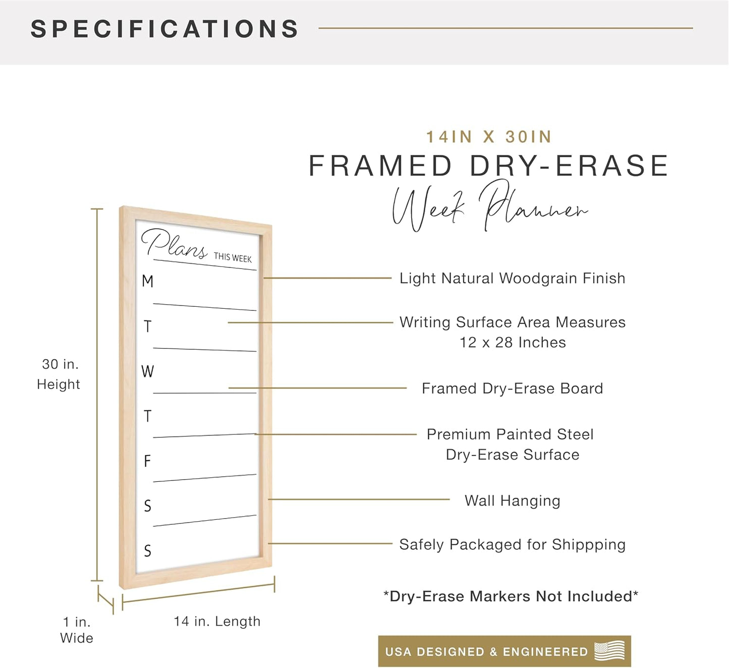 MCS Dry Erase Weekly Meal Planner Black Framed Calander Whiteboard, 11x24 | Dry Erase Weekly Meal Planner Black Framed Calander Whiteboard Frame, 11x24 Inch