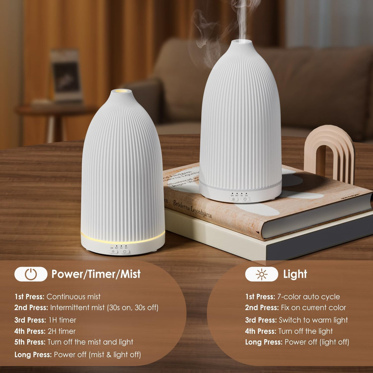 SALKING Essential Oil Diffuser, 100ml Aromatherapy Diffusers with Adjustable Mist Mode Timer Setting, Ultrasonic Diffusers for Essential Oils, Warm White Lights, 7 LED Colors, for Office Home