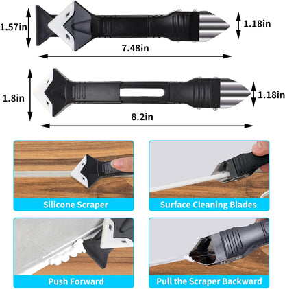 11Pcs Silicone Caulking Tools 3 in1 Grout Removal Tool Grout Remove Scraper | 5 Silicone Replaceable Pads,4 Glass Glue Angle Scraper, Caulk Remover for Kitchen/Bathroom/Window/Joint