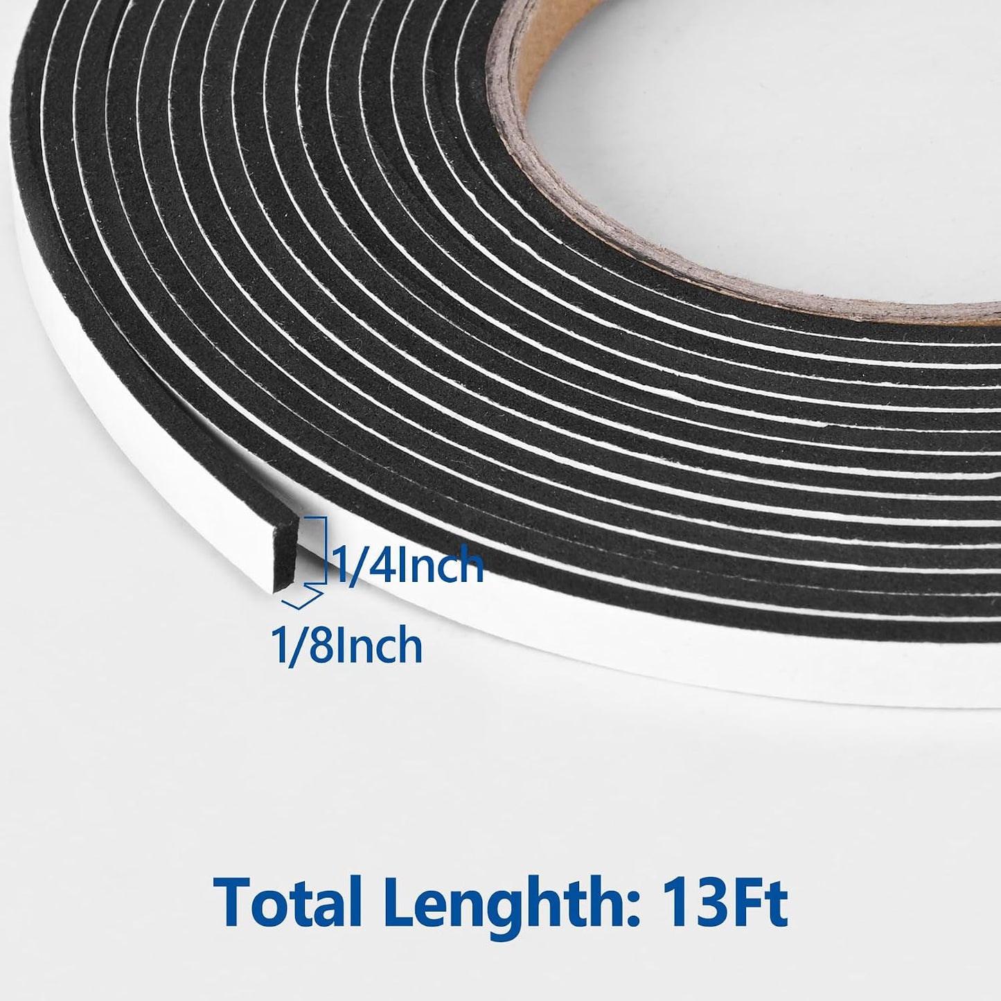 Kikerike Self Adhesive Foam Tape Weatherstrip 1/2In x 1/4In x 42Ft High Density Foam Insulation Strips Seal Weather Stripping with Strong Adhesive for Door and Window Sound Isolation Soundproofing