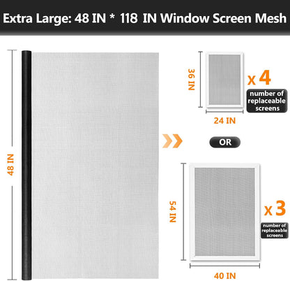 Secopad Window Screen & Screen Door Mesh Repair Kit, 39 in x 78 in, Black | Fiberglass Roll with Tools, Tearproof & Washable, High-Transmittance, For Windows, Patio & Porch Replacement