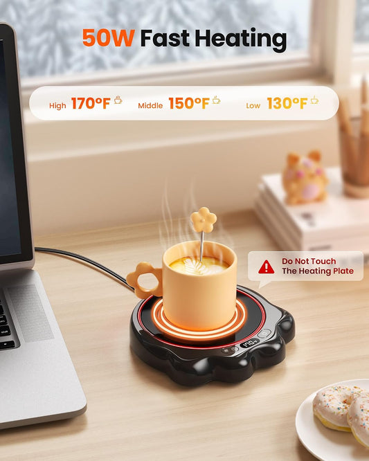 Gaiatop Mug Warmer, 50W Cute Cat Paw Cup Warmers, Heated Plate - Black | 3 Temp Setting, 2-10H Auto Shut Off, Coffee Accessories Keep Beverage Hot for Desk and Home, Stocking Stuffers for Tea Candle