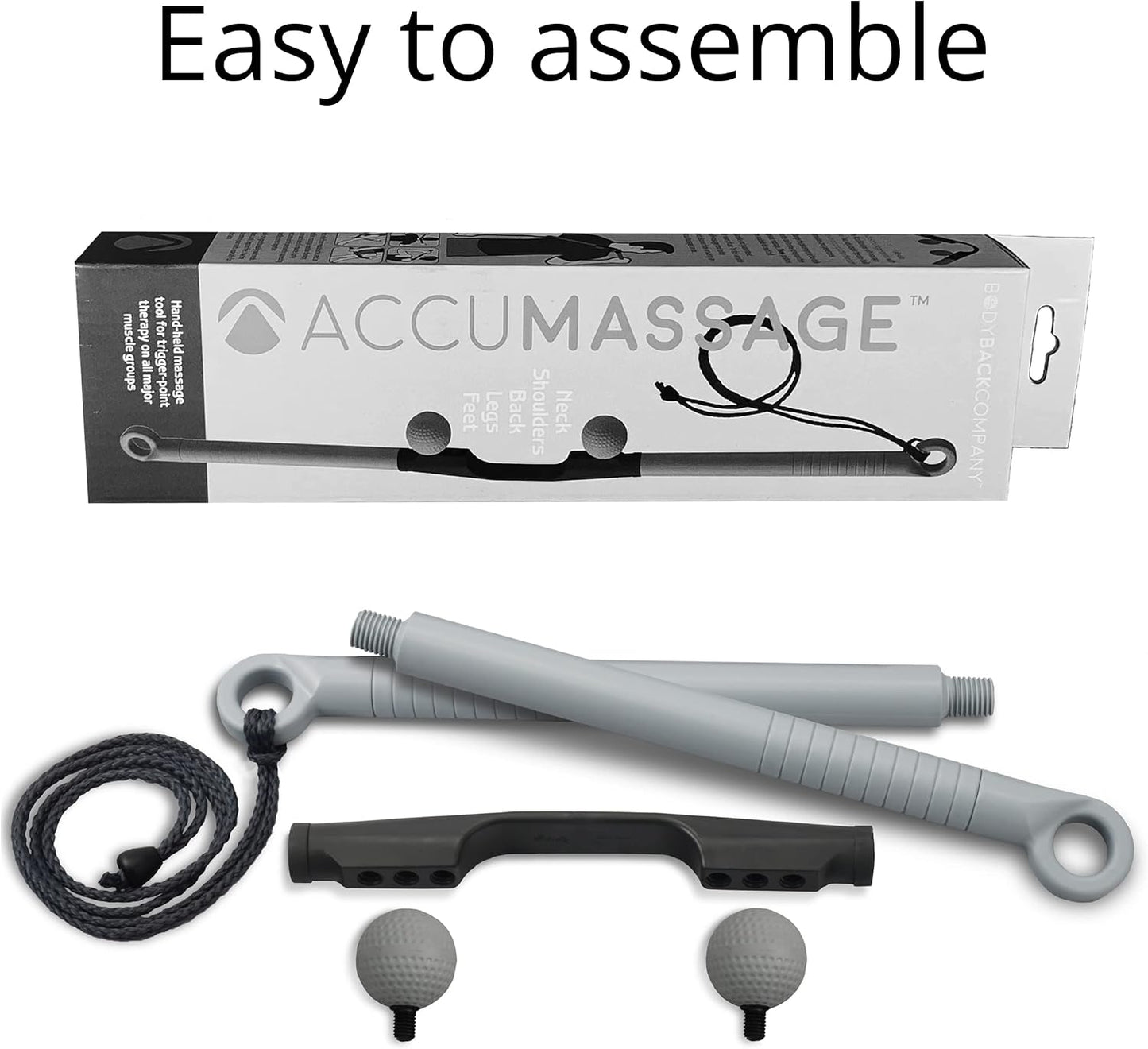 Body Back AccuMassage Tool - Neck Massager for Pain Relief Deep Tissue | FSA Eligible Dual Pressure Point Massage Tool, Easy Assembly Golf Ball, Shiatsu Neck Massager for Deep Tissue Pain Relief