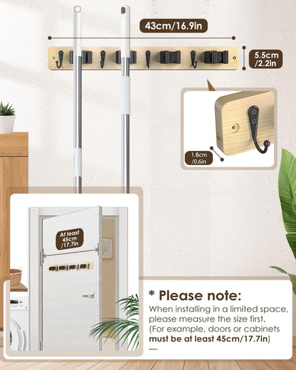 Broom Holder Wall Mount, 4 Holders 4 Hooks Mop and Broom Organizer | Mop Holder Wall Mount and Broom Hanger for Garage, Laundry Room, Kitchen and Utility Storage