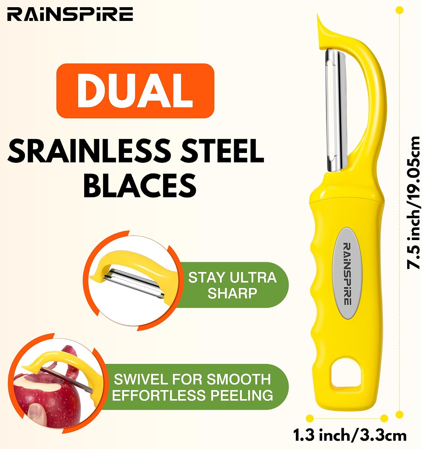 Rainspire Vegetable Peeler Potato Peelers for Kitchen, Sharp Stainless Steel Blades Veggie, Comfortable Handle Fruit Peeler, Carrot Peeler Apple Peeler Dishwasher Safe Black, 1-Pack