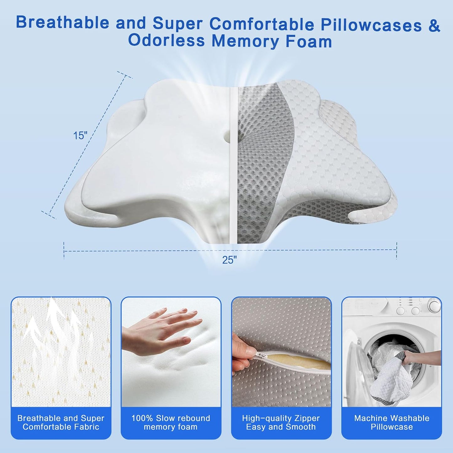 Pain Relief Cervical Pillow for Neck Support, Adjustable Ergonomic Pillow | Cozy Sleeping, Odorless Orthopedic Memory Foam Pillow, Contour Bed Pillow for Side Back Stomach Sleeper