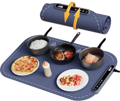 Magic Mill Warming Mat for Food - Premium XL Electric Warming Tray, 3 Temperature Levels, 10s Fast Heating Silicone Surface, Rollup Buffet Heat Pad, Non-Slip Feet, Ideal for Parties, Home, Travel