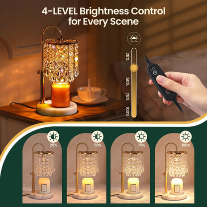 Candle Warmer Lamp with Timer Dimmer，2H/4H/8H Timer , Lamp Candle Warmer with Marble Base for Adjustable Height, Crystal Wax Melt Warmer for Jar Candles, House Warming Decor Gifts Mothers Day Gifts