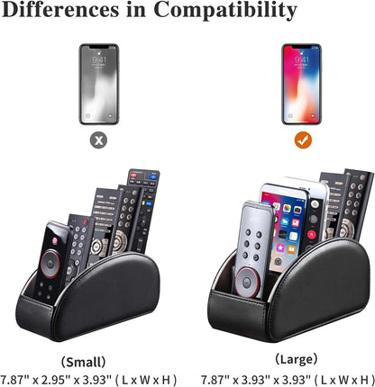 Pu Leather TV Remote Control Holder with 5 Compartments,Remote Caddy/Tray | Bedside Table Desk Storage Box/Organizer for Pen,DVD,Blu-Ray,Media Player,Heater Controller,Cosmetics,Glasses,Office Supplies
