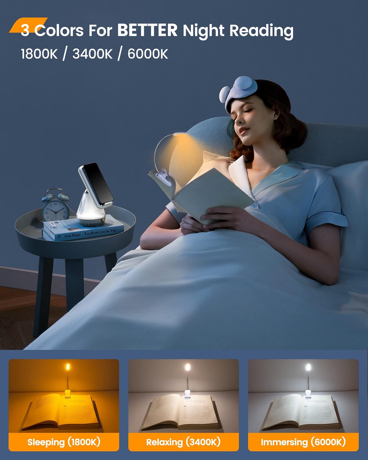 Glocusent Willow Book Light for Reading in Bed, 10 LED Bright Reading Light | 3 Colors & 3 Brightness, Rechargeable, 80Hrs, Lightweight, Clip on, Christmas Stocking Stuffers, Gifts, Book Lovers, Reader