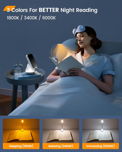 Glocusent Willow Book Light for Reading in Bed, 10 LED Bright Reading Light | 3 Colors & 3 Brightness, Rechargeable, 80Hrs, Lightweight, Clip on, Christmas Stocking Stuffers, Gifts, Book Lovers, Reader