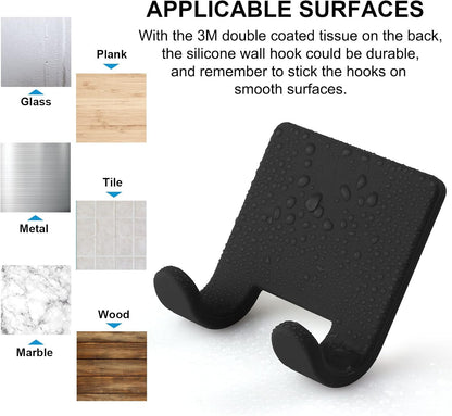 VANZAVANZU Razor Shaver Holder for Shower Wall Adhesive Hooks for Hanging, Bathroom Silicone Waterproof Shower Hooks Hair Brush Holder for Towel (2 Pack-White)