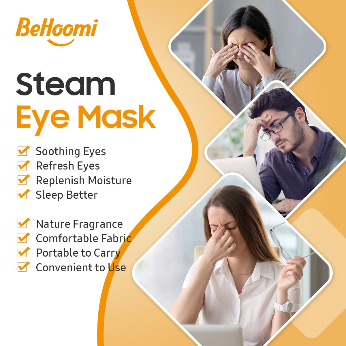 BeHoomi Steam Eye Mask, 10Packs Heated Eye Mask, Self Heating Disposable SPA Warm Compress for Eyes Sleep Mask, Travel Essentials & Relaxation Gifts for Women (Lavender Scent)