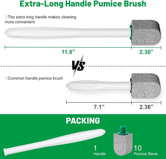 Pumice Stone Toilet Bowl Cleaner, 10 Pack, 11.8Inch Long Handle | Bathroom Cleaner Brush, Toilet Wand Refills, Remove Hard Water Stains, 1 Wand Included
