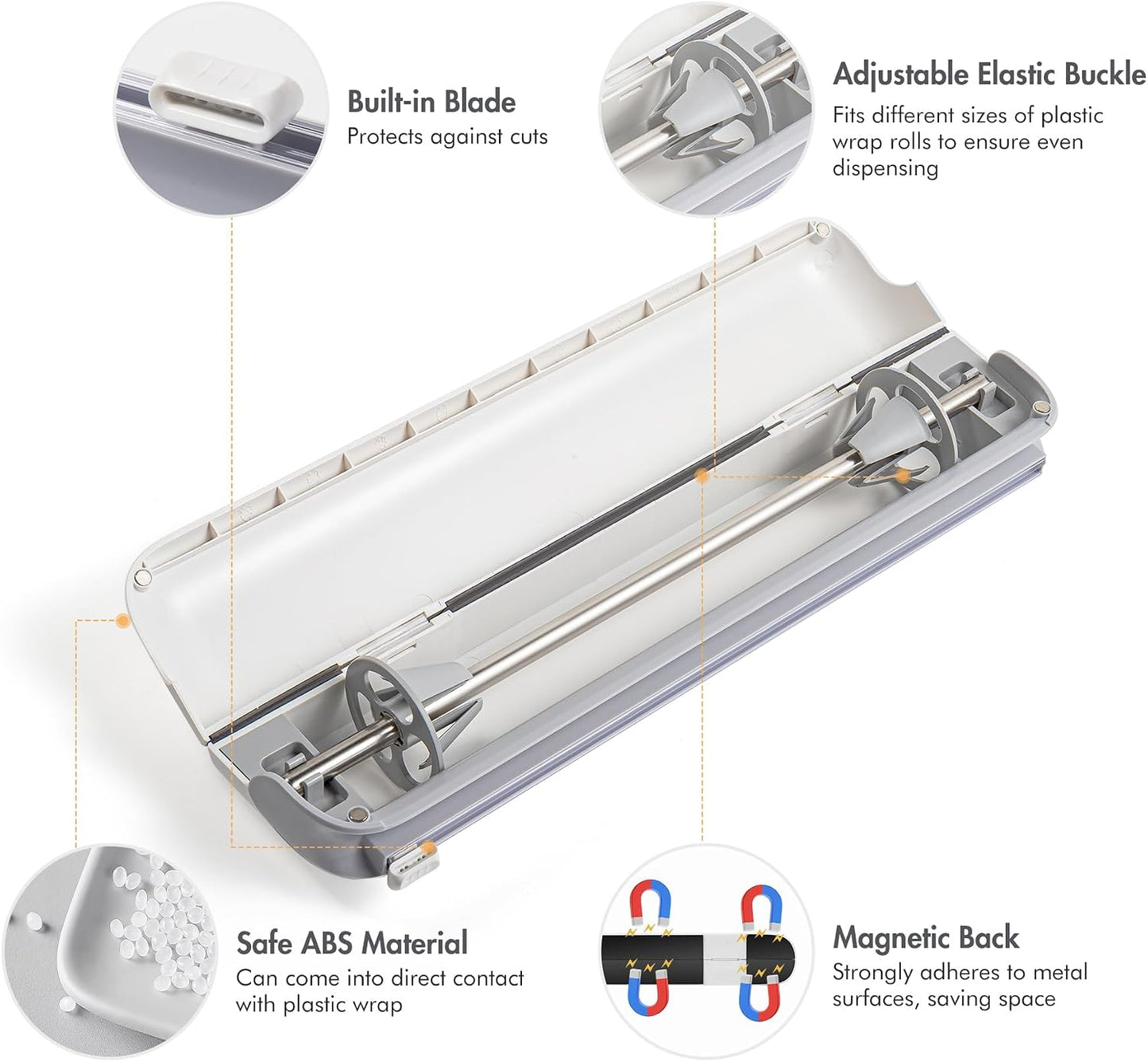 Aluminum Foil & Plastic Wrap Dispenser with Cutter - Easy One-Hand Operation, Space-Saving Kitchen Organizer for Worktops & Cabinets, Magnetic Cling Film Dispenser - Fits 12" Rolls, Gray