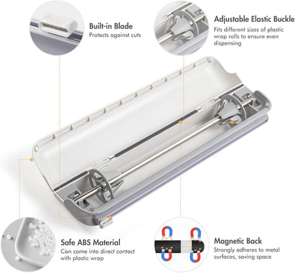 Aluminum Foil & Plastic Wrap Dispenser with Cutter - Easy One-Hand Operation, Space-Saving Kitchen Organizer for Worktops & Cabinets, Magnetic Cling Film Dispenser - Fits 12" Rolls, Gray