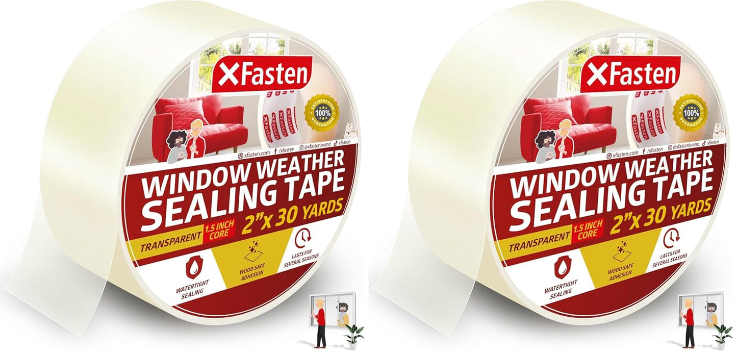 XFasten Window Tape for Winter 2-Inch x 30-Yards 1.5” Core, Residue-Free Window Weather Sealing Tape for Winter, Draft Stopper and Insulation for Weather Stripping