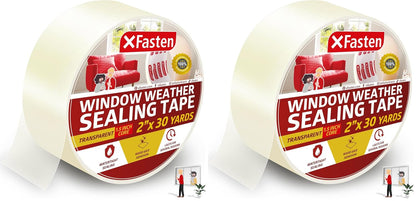 XFasten Window Tape for Winter 2-Inch x 30-Yards 1.5” Core, Residue-Free Window Weather Sealing Tape for Winter, Draft Stopper and Insulation for Weather Stripping