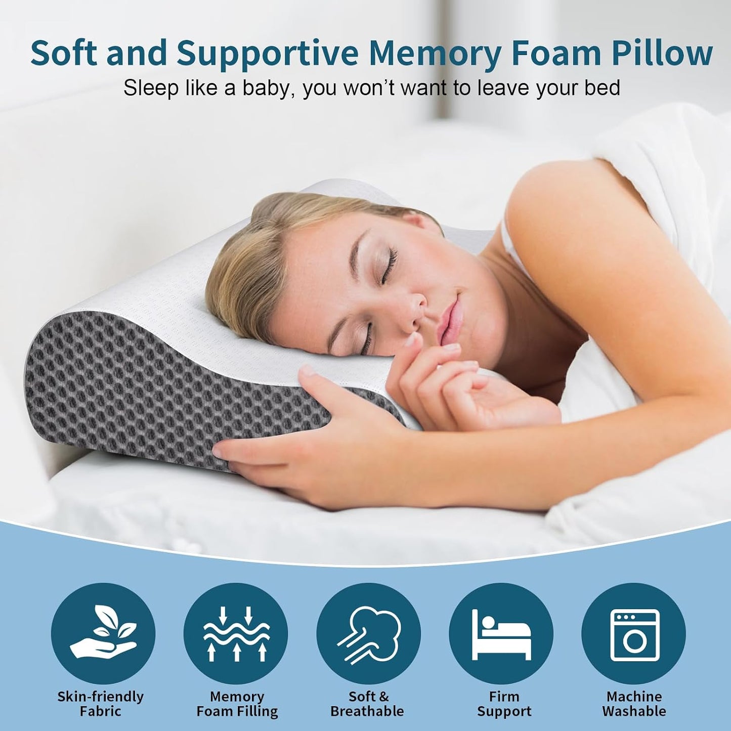 Cervical Pillow for Neck Pain Relief, Contour Memory Foam Pillows for Sleeping, Ergonomic Pillow Adjustable Orthopedic Cooling Pillow Bed Pillow Neck Support for Side Back Stomach Sleepers(Blue)